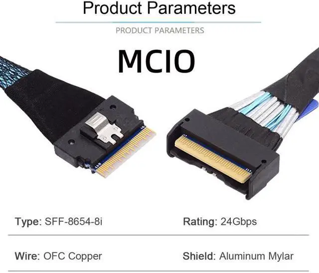 Alt view image 5 of 7 - Chenyang PCI-E 5.0 Mini Cool Edge IO MCIO PCI-E Slimline 8i 74Pin Male to SFF-8654 SAS 4.0 74Pin Male Extender Cable 50cm