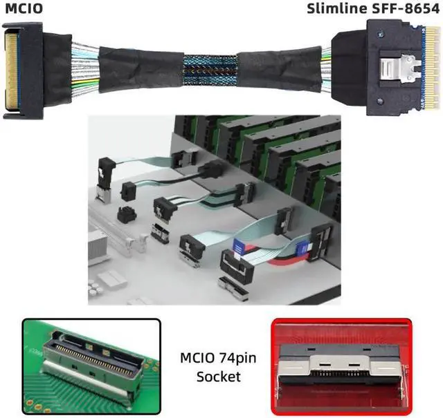 Alt view image 7 of 7 - Chenyang PCI-E 5.0 Mini Cool Edge IO MCIO PCI-E Slimline 8i 74Pin Male to SFF-8654 SAS 4.0 74Pin Male Extender Cable 50cm