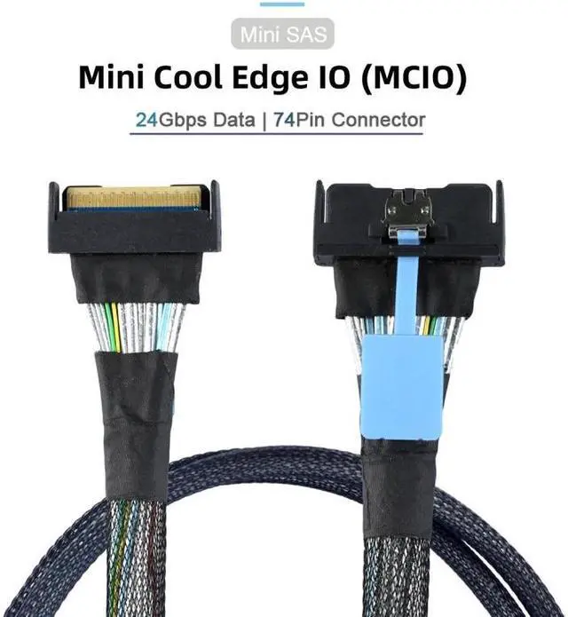 Alt view image 3 of 6 - Chenyang PCI-E 5.0 Mini Cool Edge IO MCIO STR PCI-E Slimline SAS 8i 74Pin Male to MCIO 74Pin Male Extender Cable 50cm