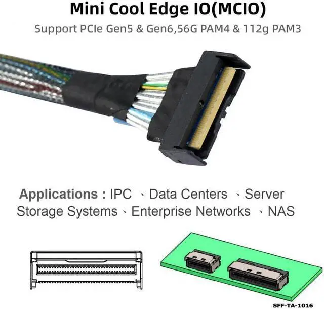 Alt view image 5 of 6 - Chenyang PCI-E 5.0 Mini Cool Edge IO MCIO STR PCI-E Slimline SAS 8i 74Pin Male to MCIO 74Pin Male Extender Cable 50cm