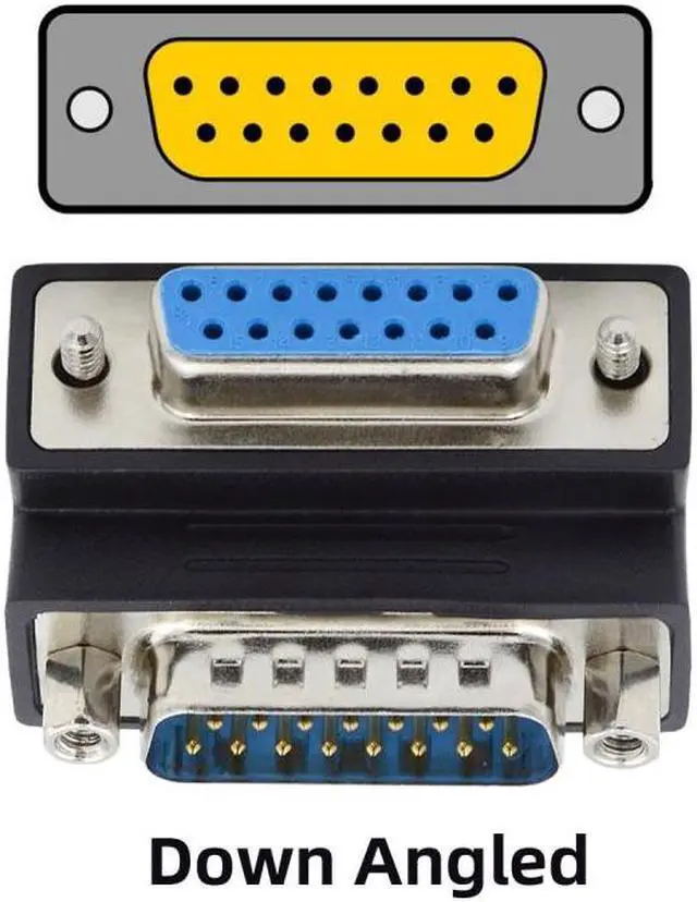 Alt view image 3 of 7 - Jimier DSUB RS232 D-subminiature 15pin Male Nut to Female Screw Extension Adapter DB Connector Down 90 Degree Angled