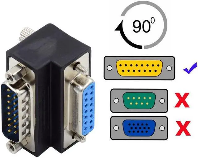 Alt view image 5 of 7 - Jimier DSUB RS232 D-subminiature 15pin Male Nut to Female Screw Extension Adapter DB Connector Down 90 Degree Angled