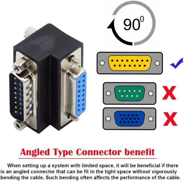 Alt view image 4 of 7 - Jimier DSUB RS232 D-subminiature 15pin Male Nut to Female Screw Extension Adapter DB Connector Down 90 Degree Angled