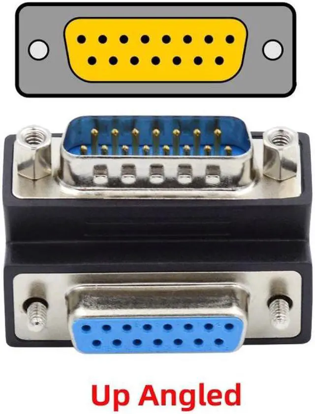 Alt view image 3 of 7 - Jimier DSUB RS232 D-subminiature 15pin Male Nut to Female Screw Extension Adapter DB Connector Up 90 Degree Angled