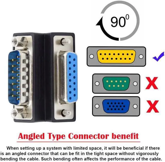 Alt view image 4 of 7 - Jimier DSUB RS232 D-subminiature 15pin Male Nut to Female Screw Extension Adapter DB Connector Up 90 Degree Angled