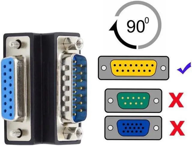Alt view image 5 of 7 - Jimier DSUB RS232 D-subminiature 15pin Male Nut to Female Screw Extension Adapter DB Connector Up 90 Degree Angled
