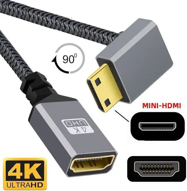 Alt view image 3 of 7 - Cablecc 4K Type-C MINI HDMI 1.4 Male 90 Degree Down Angled to HDMI Female Extension Cable for DV MP4 Camera DC Laptop