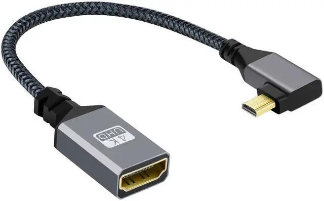 Main image of HKCY 4K Type-D Micro HDMI 1.4 Male 90 Degree Left Angled to HDMI Female Extension Cable for DV MP4 Camera DC Laptop