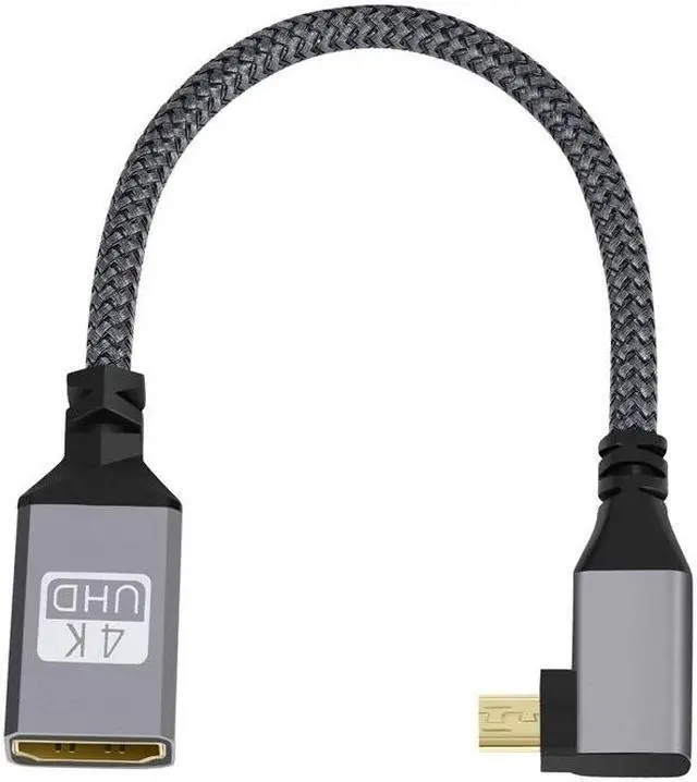 Alt view image 2 of 7 - HKCY 4K Type-D Micro HDMI 1.4 Male 90 Degree Left Angled to HDMI Female Extension Cable for DV MP4 Camera DC Laptop