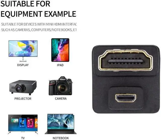 Alt view image 5 of 7 - HKCY Micro HDMI 1.4 Male Type-D to HDMI Female Port Savers 360 Degree Up Opposite U Shape Back Angled Extension Adapter Converter