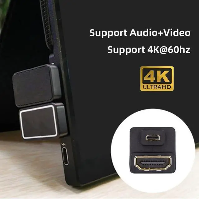 Alt view image 6 of 7 - HKCY Micro HDMI 1.4 Male Type-D to HDMI Female Port Savers 360 Degree Up Opposite U Shape Back Angled Extension Adapter Converter