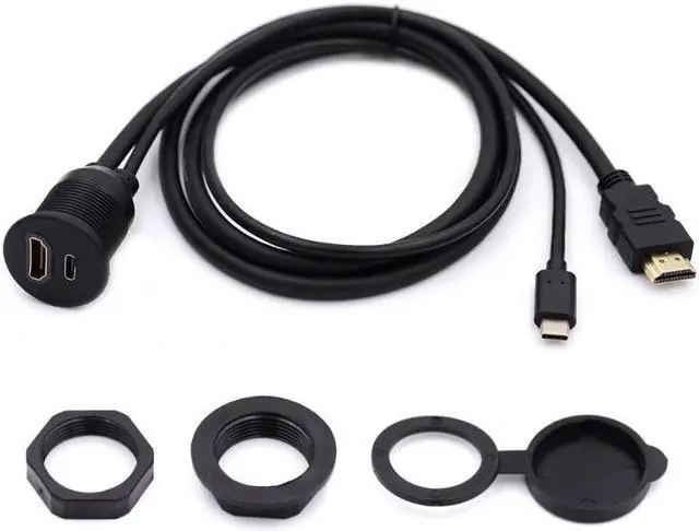 Alt view image 2 of 7 - Jimier Waterproof Dustproof USB-C Type-C USB 3.1 &HDMI 4K Extension Flush Car Latch Mount Extension Cable for Dashboard Panel