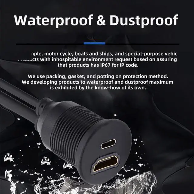 Alt view image 6 of 7 - Jimier Waterproof Dustproof USB-C Type-C USB 3.1 &HDMI 4K Extension Flush Car Latch Mount Extension Cable for Dashboard Panel