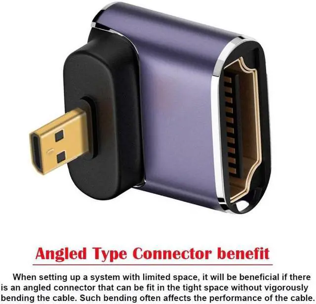 Alt view image 2 of 7 - Cablecc Up Angled Micro HDMI Male to HDMI 2.1 Female UHD Extension Gold Converter Adapter Support 8K 60hz HDTV