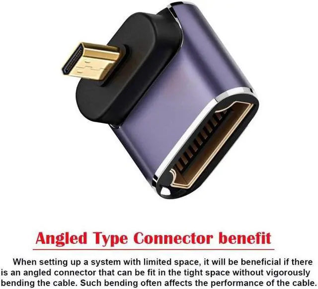 Alt view image 3 of 7 - Chenyang Down Angled Micro HDMI Male to HDMI 2.1 Female UHD Extension Gold Converter Adapter Support 8K 60hz HDTV
