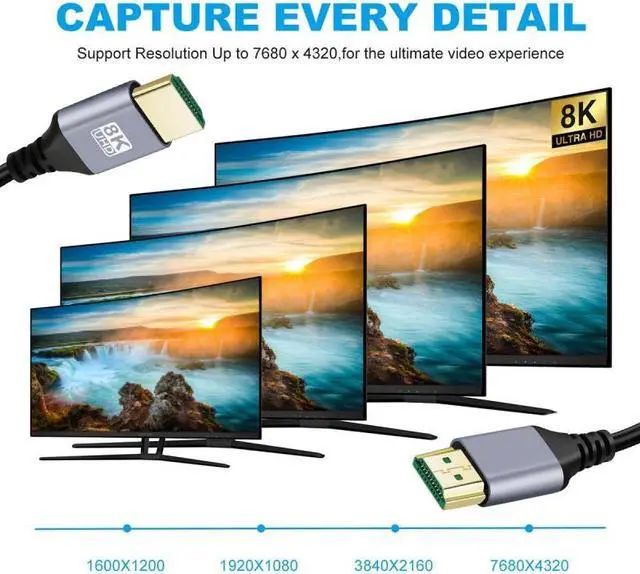 Alt view image 5 of 7 - Cablecc HDMI 2.1 Ultra Thin HDTV Cable 8K 4K Hyper Super Flexible Slim Cord High Speed Type-A Male to Male for Computer HDTV