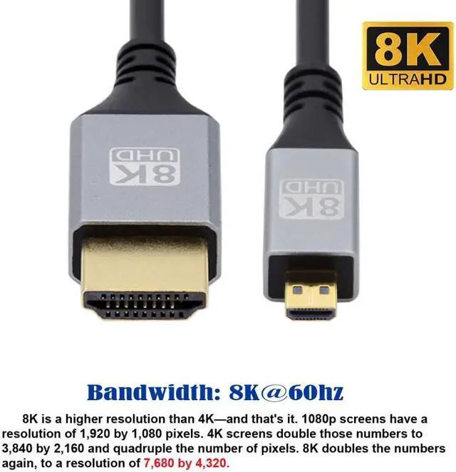Alt view image 2 of 7 - Chenyang Micro HDMI 2.1 Ultra Thin HDTV Cable 8K 4K Hyper Super Flexible Slim Cord Type-A to Type-D for Camera HDTV