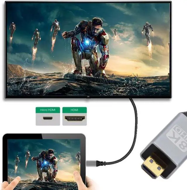 Alt view image 4 of 7 - Chenyang Micro HDMI 2.1 Ultra Thin HDTV Cable 8K 4K Hyper Super Flexible Slim Cord Type-A to Type-D for Camera HDTV