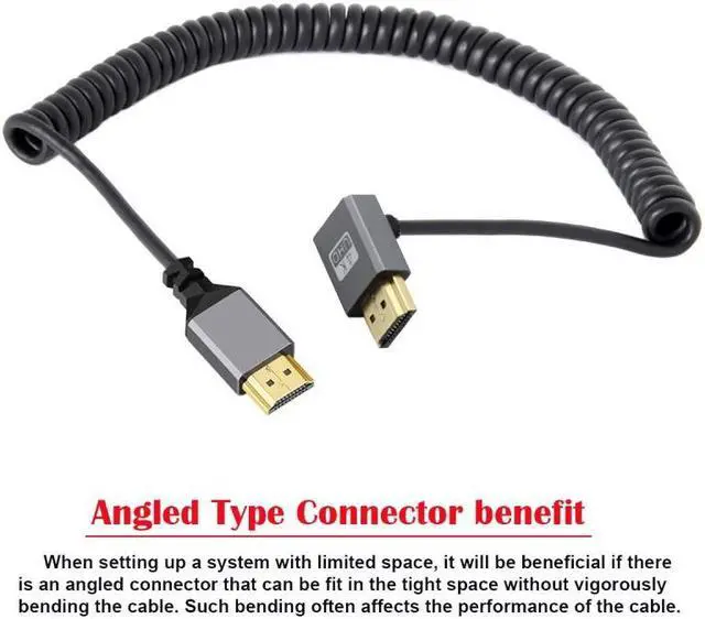 Alt view image 2 of 7 - Chenyang HDMI 2.0 Male to HDMI Male 4K 60hz Stretch Coiled Cable Up Angled 90 Degree for HDTV Computer Laptop Monitor
