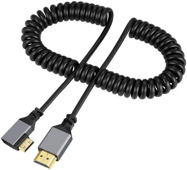 Main image of Cablecc Mini HDMI 2.0 Male to HDMI Male 4K 60hz Stretch Coiled Cable Right Angled 90 Degree for HDTV Computer Laptop Monitor