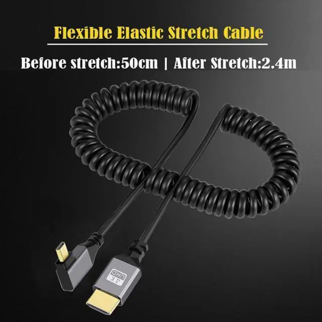 Alt view image 3 of 7 - Jimier Micro HDMI 2.0 Male to HDMI Male 4K 60hz Stretch Coiled Cable Left Angled 90 Degree for HDTV Computer Laptop Monitor
