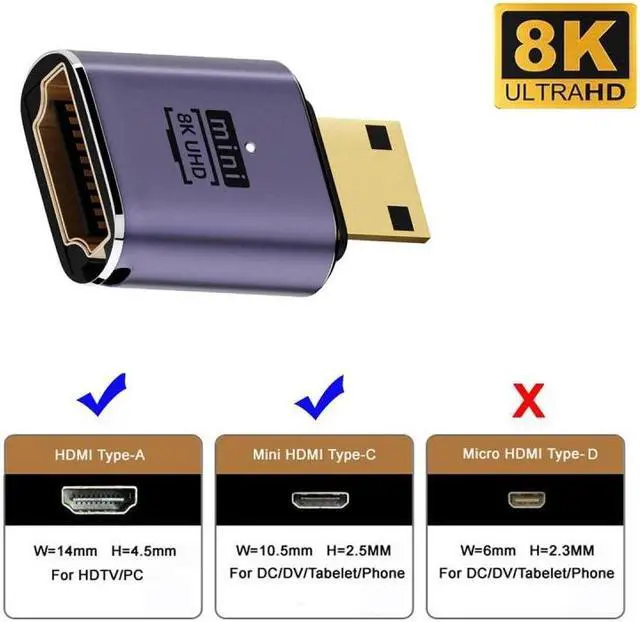 Alt view image 3 of 7 - Jimier Mini HDMI Male to HDMI 2.1 Female UHD Extension Gold Converter Adapter Support 8K 60hz HDTV
