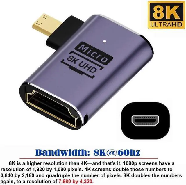 Alt view image 4 of 7 - Jimier Right Angled Micro HDMI Male to HDMI 2.1 Female UHD Extension Gold Converter Adapter Support 8K 60hz HDTV