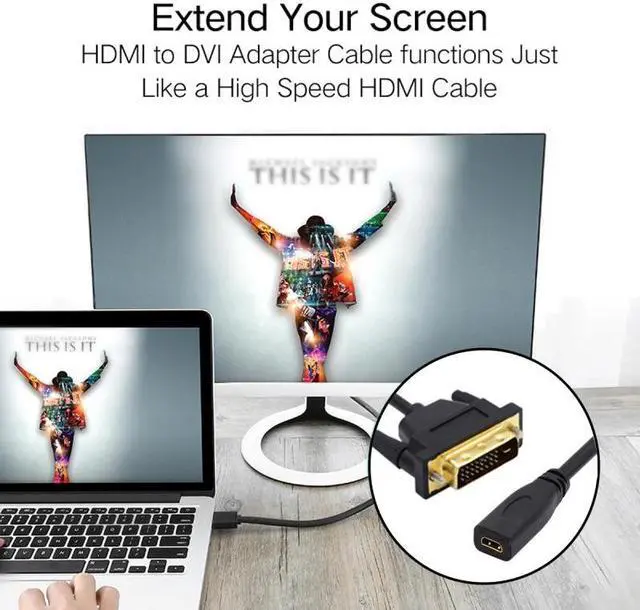 Alt view image 3 of 7 - Cablecc DVI 24+1 Male to Micro HDMI 1.4 Type-D 4K Female Extension Cable for Computer HDTV Graphics Card UHD