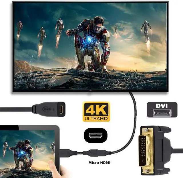 Alt view image 5 of 7 - Cablecc DVI 24+1 Male to Micro HDMI 1.4 Type-D 4K Female Extension Cable for Computer HDTV Graphics Card UHD