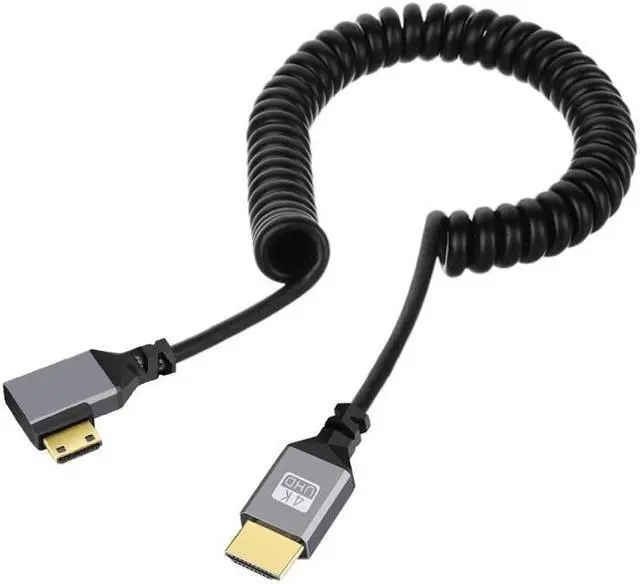 Alt view image 2 of 7 - Chenyang Mini HDMI 2.0 Male to HDMI Male 4K 60hz Stretch Coiled Cable Left Angled 90 Degree for HDTV Computer Laptop Monitor