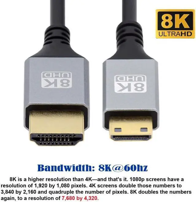 Alt view image 2 of 7 - Chenyang Mini HDMI 2.1 Ultra Thin HDTV Cable 8K 4K Hyper Super Flexible Slim Cord Type-A to Type-C for Camera HDTV