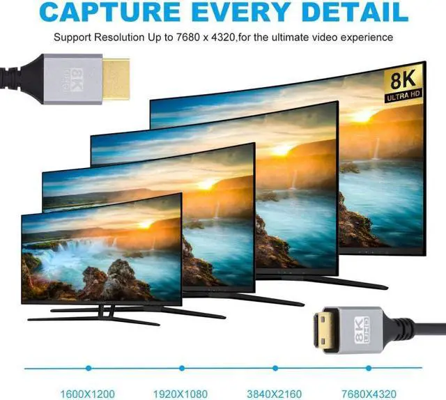 Alt view image 4 of 7 - Chenyang Mini HDMI 2.1 Ultra Thin HDTV Cable 8K 4K Hyper Super Flexible Slim Cord Type-A to Type-C for Camera HDTV