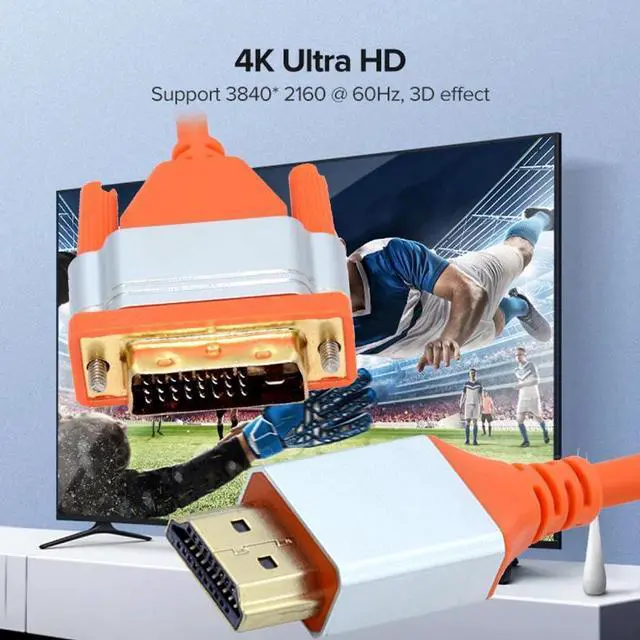 Alt view image 7 of 7 - Cablecc HDMI 4K to DVI Ultra Soft High Flex HDTV Cable Hyper Super Flexible Cord High Speed Type-A Male to 24+1 Male for Computer HDTV