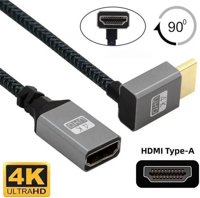 Alt view image 3 of 7 - HKCY HDMI 1.4 Type A Male to A Female Extension Cable Down Angled 90 Degree Support HDTV 4K 60hz 3D