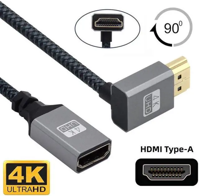 Alt view image 4 of 7 - HKCY Up Angled 90 Degree HDMI 1.4 Type A Male to A Female Extension Cable Support HDTV 4K 60hz 3D