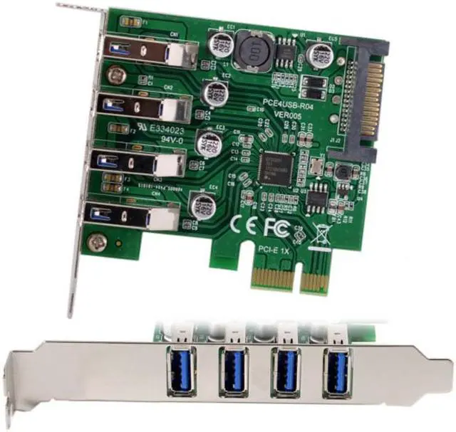 Alt view image 4 of 7 - CY Low Profile 4 Ports PCI-E to USB 3.0 HUB PCI Express Expansion Card Adapter 5Gbps for Motherboard U3-101