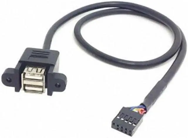 Alt view image 2 of 7 - Jimier Cable 50cm Stackable Dual USB 2.0 A Type Female to Motherboard 9 Pin Header Cable with Screw Panel Holes