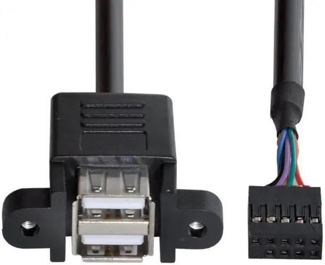 Alt view image 7 of 7 - Jimier Cable 50cm Stackable Dual USB 2.0 A Type Female to Motherboard 9 Pin Header Cable with Screw Panel Holes