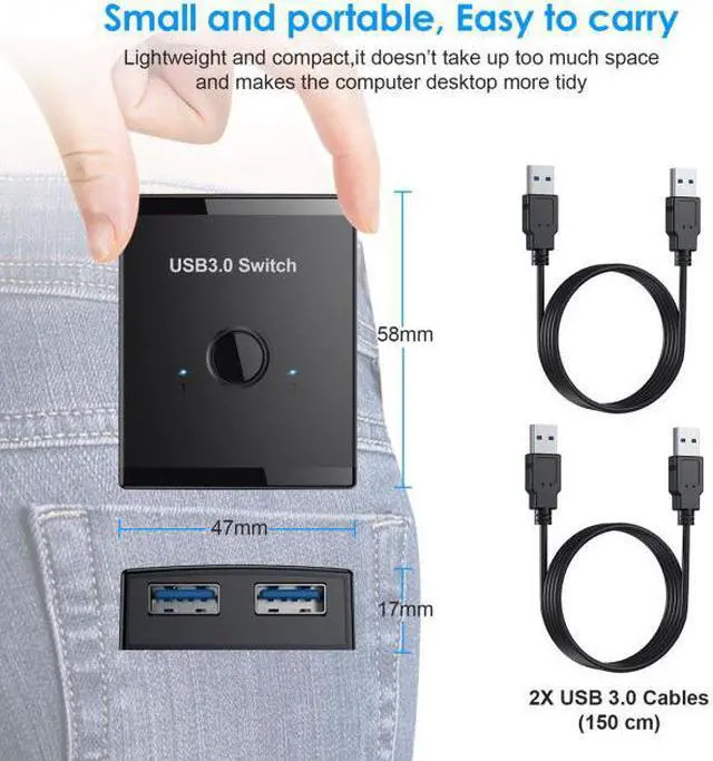 Alt view image 4 of 7 - Jimier Cable KVM USB 3.0 Bidirectional Switch Selector 2 to 1 PCs Sharing or 1 to 2 Hub for Keyboard Mouse Scanner Printer