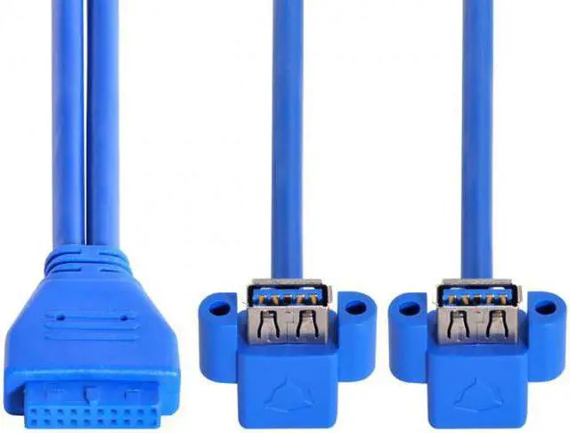Alt view image 5 of 6 - Chenyang Cable Up Angled USB 3.0 A Type Dual Female to Motherboard 20Pin 19 Pin Box Header Slot Panel Mount Cable 50cm
