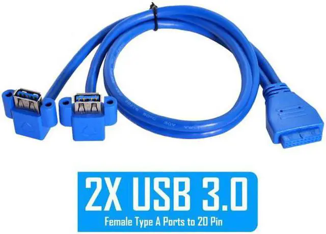 Alt view image 2 of 6 - Chenyang Cable Up Angled USB 3.0 A Type Dual Female to Motherboard 20Pin 19 Pin Box Header Slot Panel Mount Cable 50cm