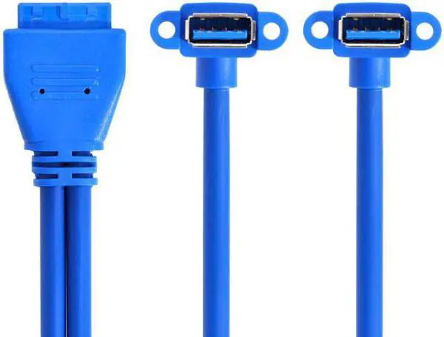 Alt view image 6 of 6 - Chenyang Cable Up Angled USB 3.0 A Type Dual Female to Motherboard 20Pin 19 Pin Box Header Slot Panel Mount Cable 50cm