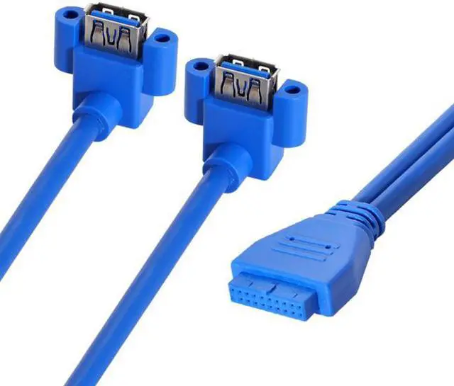 Alt view image 4 of 6 - Chenyang Cable Up Angled USB 3.0 A Type Dual Female to Motherboard 20Pin 19 Pin Box Header Slot Panel Mount Cable 50cm