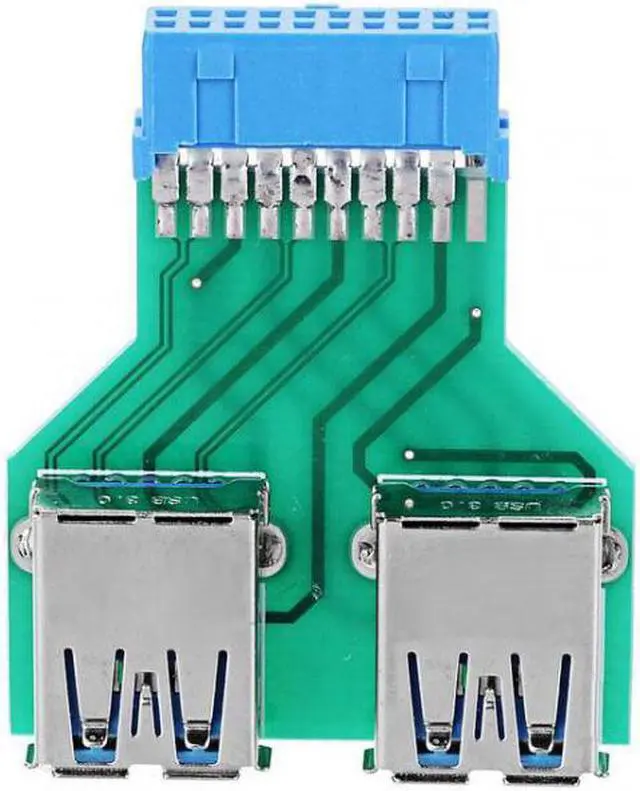 Alt view image 3 of 6 - Cablecc CY U3-079 Dual USB 3.0 A Type Female to Motherboard 20/19 Pin Box Header Slot Adapter PCBA