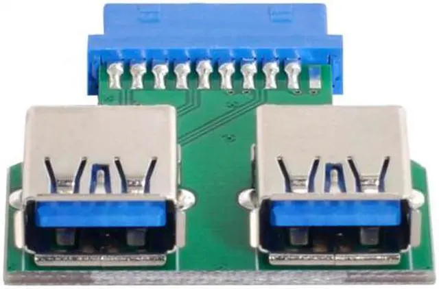 Alt view image 6 of 6 - Cablecc CY U3-079 Dual USB 3.0 A Type Female to Motherboard 20/19 Pin Box Header Slot Adapter PCBA