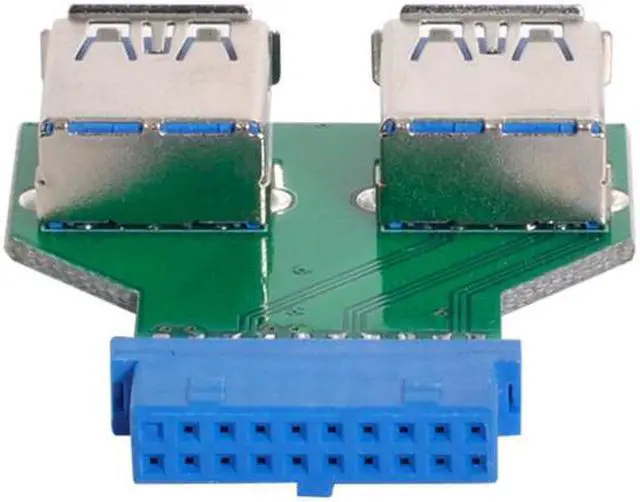 Alt view image 5 of 6 - Cablecc CY U3-079 Dual USB 3.0 A Type Female to Motherboard 20/19 Pin Box Header Slot Adapter PCBA