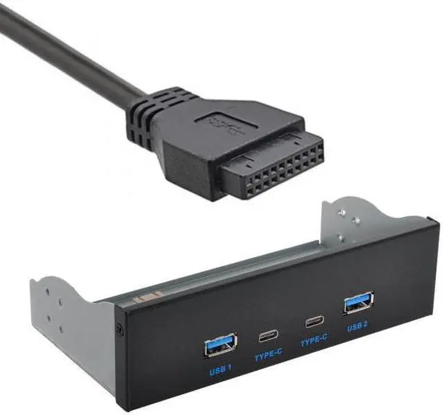 Alt view image 7 of 7 - Jimier Cable USB-C & USB 3.0 HUB 4 Ports Front Panel to Motherboard 20Pin Connector Cable for 5.25" CD-ROM Bay