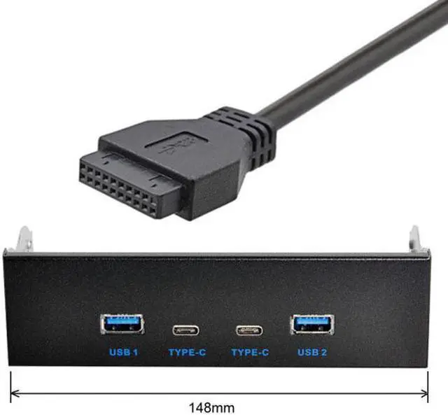 Alt view image 2 of 7 - Jimier Cable USB-C & USB 3.0 HUB 4 Ports Front Panel to Motherboard 20Pin Connector Cable for 5.25" CD-ROM Bay