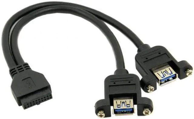 Alt view image 5 of 6 - Chenyang U3-088 USB 3.0 Dual Ports A Female Screw Mount Type to Motherboard 20pin Header cable Black