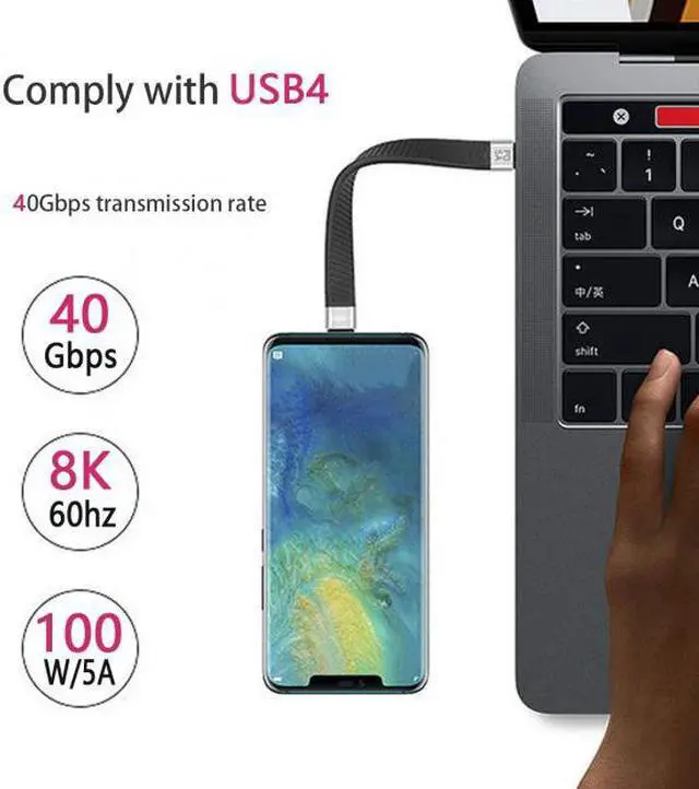 Alt view image 4 of 7 - Chenyang Cable Type-C USB-C Male to Male USB4 40Gbps 100W 8K Flat Slim FPC Data Cable for Laptop & Phone 13cm